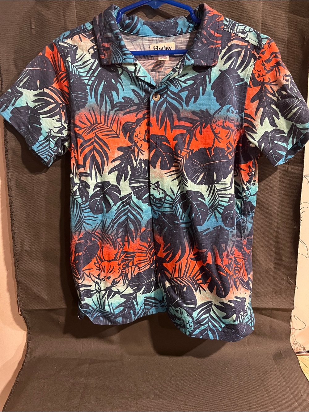 Hatley Tropical Leaf Polo - Blue, Orange & Navy